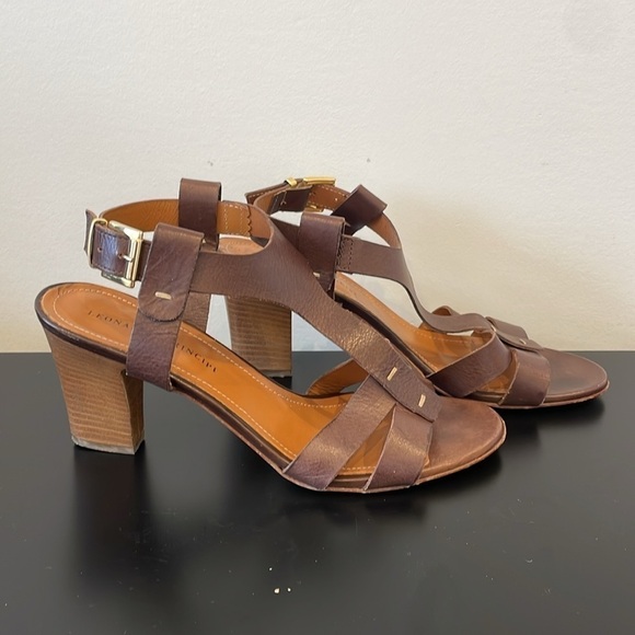 Leonardo Principi Vero Cuoio brown leather heel sandals strap Italy 40 (9) - Picture 1 of 8